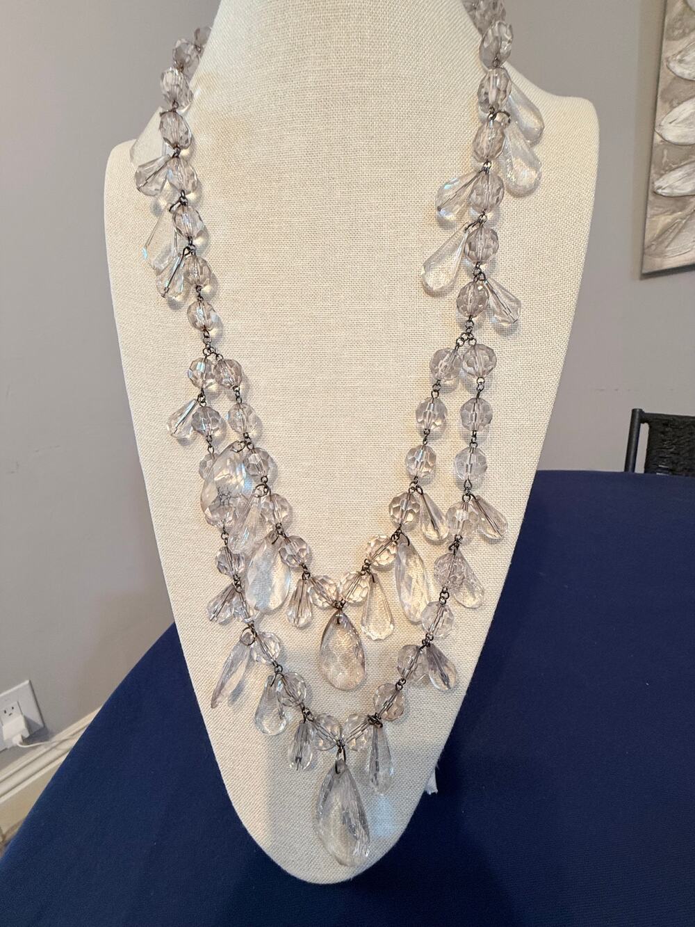Vintage Clear Acrylic Runway Statement Necklace 26-28